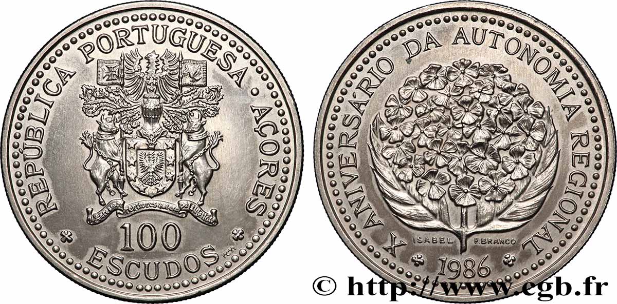 AZOREN 100 Escudos 10e anniversaire de l’autonomie régionale des Açores 1986 Lisbonne VZ 