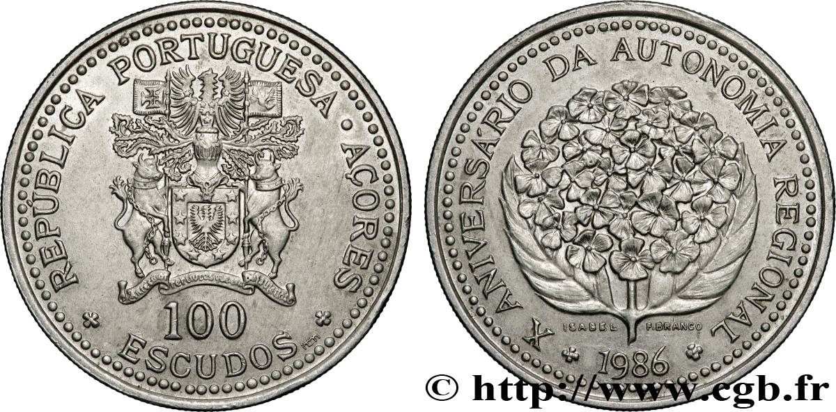 AZORES 100 Escudos 10e anniversaire de l’autonomie régionale des Açores 1986 Lisbonne AU 