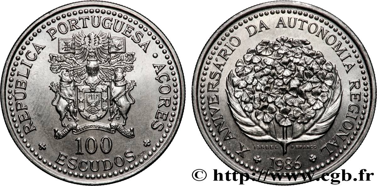 AÇORES 100 Escudos 10e anniversaire de l’autonomie régionale des Açores 1986 Lisbonne SUP 