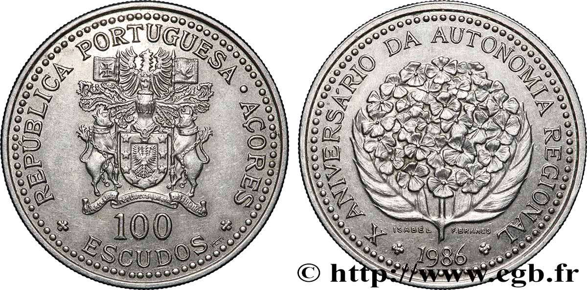 AZORES 100 Escudos 10e anniversaire de l’autonomie régionale des Açores 1986 Lisbonne AU 