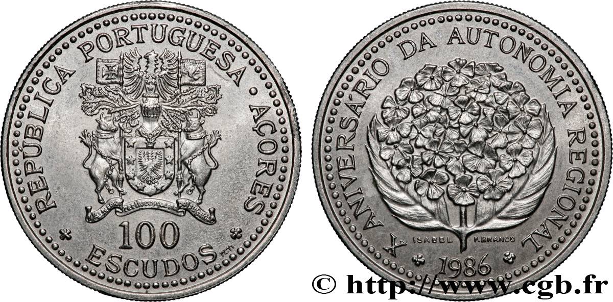 AZORES 100 Escudos 10e anniversaire de l’autonomie régionale des Açores 1986 Lisbonne AU 