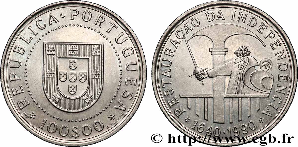 PORTUGAL 100 Escudos Restauration de l’indépendance 1990 Lisbonne AU 