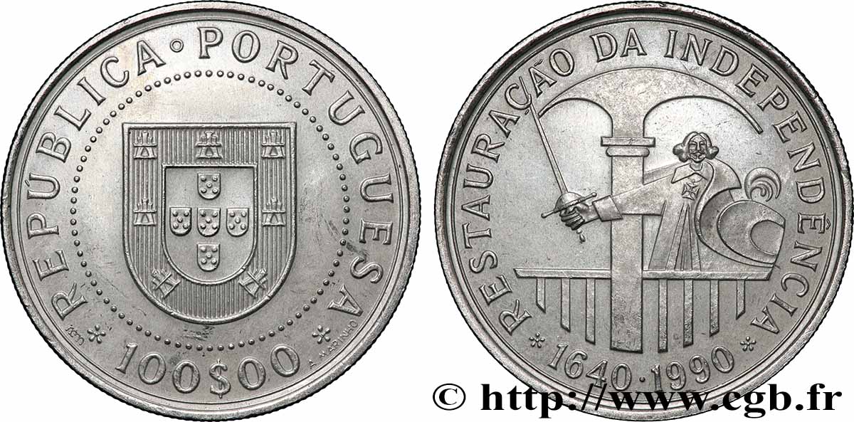 PORTUGAL 100 Escudos Restauration de l’indépendance 1990 Lisbonne AU 