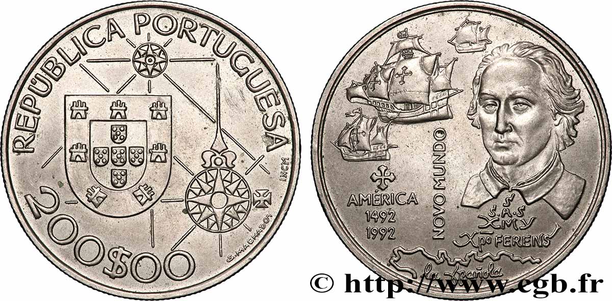 PORTUGAL 200 Escudos 500e anniversaire découverte de l’Amérique, Colomb et ses navires 1992 Lisbonne EBC 