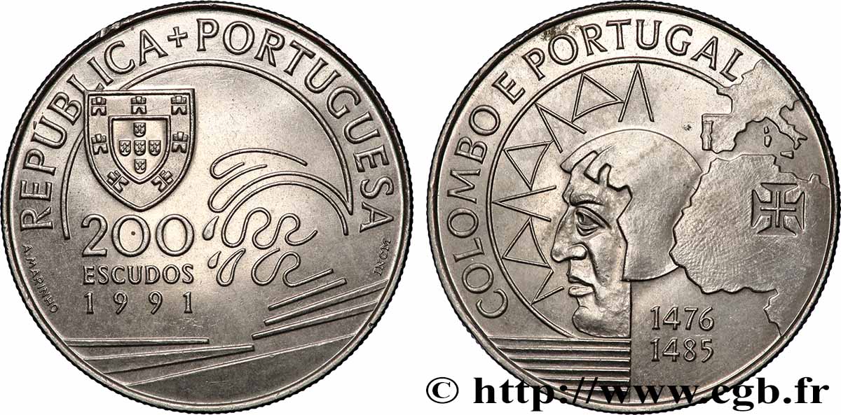 PORTUGAL 200 Escudos Christophe Colomb 1991 Lisbonne AU 