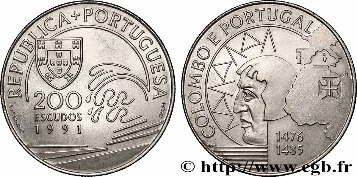 PORTUGAL 200 Escudos Christophe Colomb 1991 Lisbonne AU 