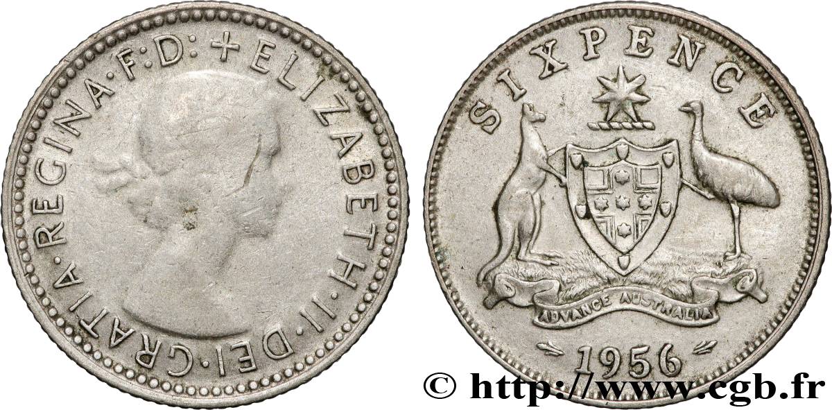 AUSTRALIE 6 Pence Elisabeth II 1956 Melbourne TTB 