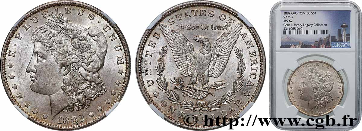 ÉTATS-UNIS D AMÉRIQUE 1 Dollar Morgan, variété O/O 1882 Nouvelle-Orléans SUP62 NGC
