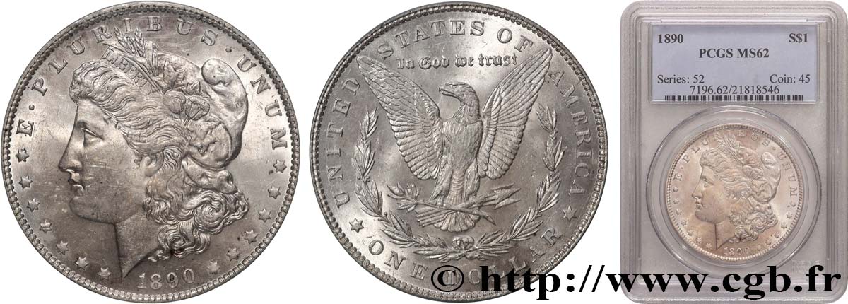 ÉTATS-UNIS D AMÉRIQUE 1 Dollar Morgan 1890 Philadelphie SUP62 PCGS