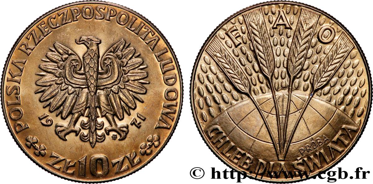 POLOGNE Essai 10 Zlotych FAO 1971 Varsovie SPL 