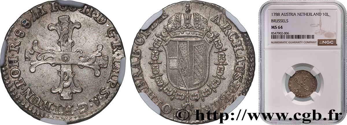 BELGIQUE - PAYS-BAS AUTRICHIENS 10 Liards ou Oorden (2 1/2 sols) 1788 Bruxelles SPL64 NGC