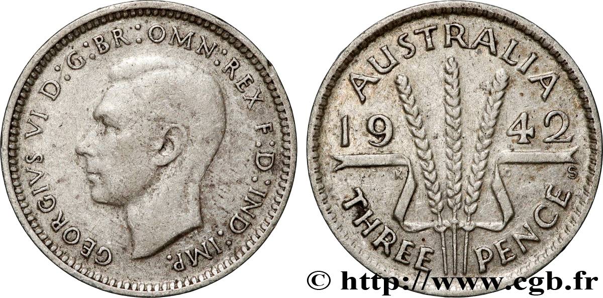 AUSTRALIE 3 Pence Georges VI 1942 San Francisco TB+ 