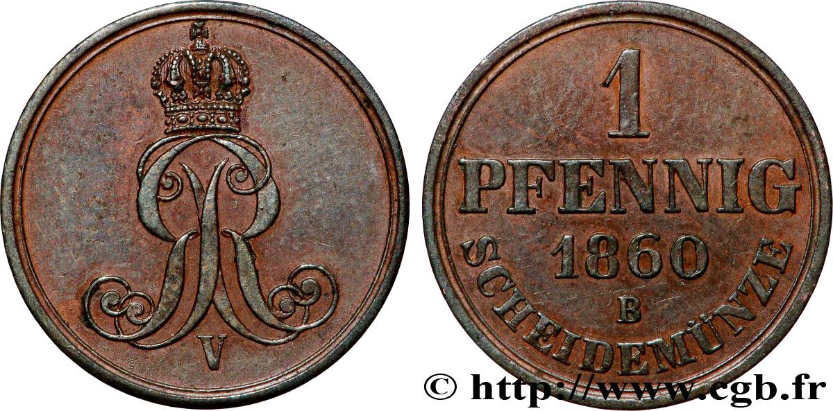 ALLEMAGNE - HANOVRE 1 Pfennig Royaume de Hanovre 1860 Hanovre TTB+ 