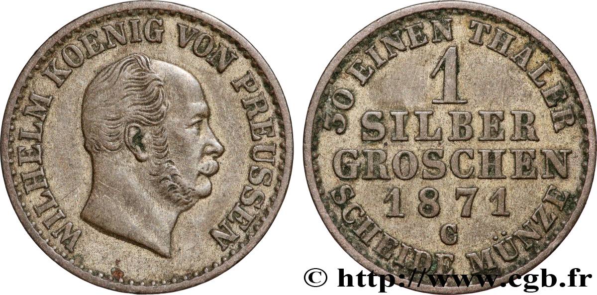 ALLEMAGNE - PRUSSE 1 Silbergroschen (1/30 Thaler) Guillaume 1871 Francfort - C TTB 