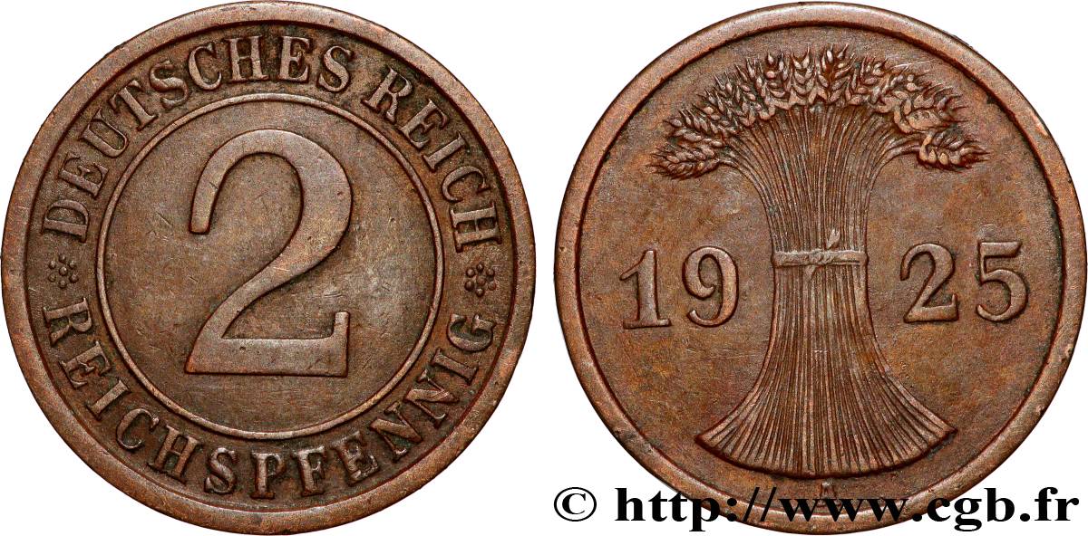 ALLEMAGNE 2 Reichspfennig 1925 Berlin TTB+ 