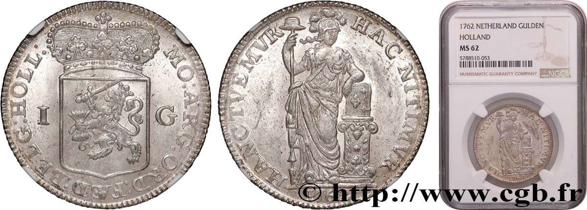 NETHERLANDS - UNITED PROVINCES - HOLLAND 1 Gulden 1762  MS62 NGC