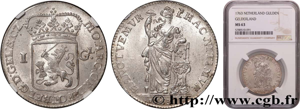 PROVINCES-UNIES - GUELDRE 1 Gulden 1763  MS63 NGC