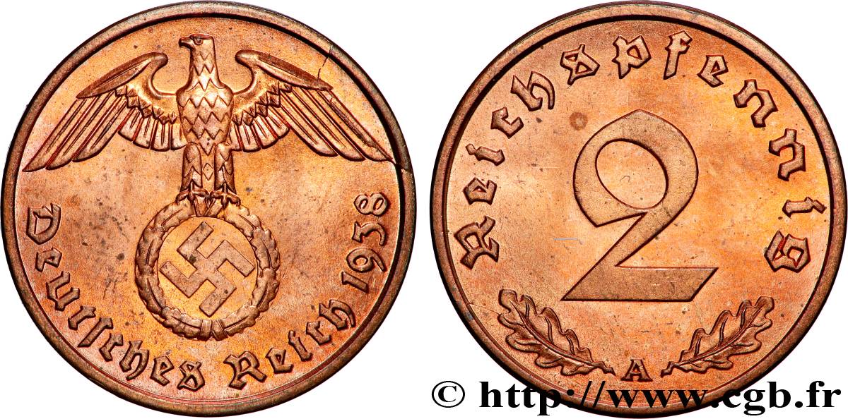 ALLEMAGNE 2 Reichspfennig 1938 Berlin SUP 
