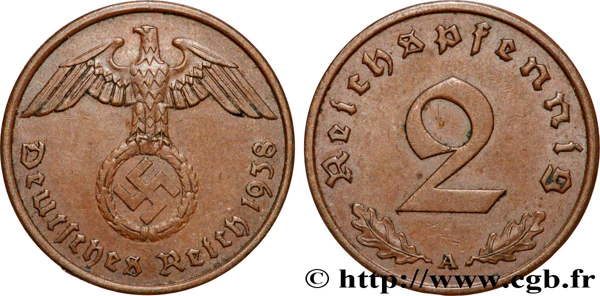 ALLEMAGNE 2 Reichspfennig 1938 Berlin TTB+ 