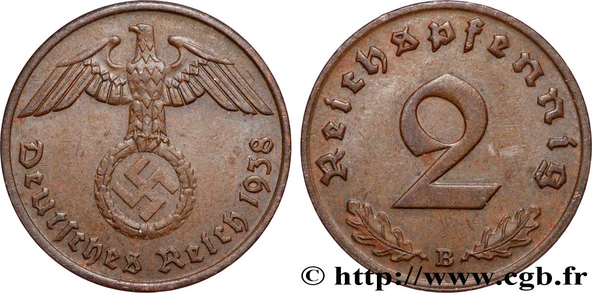 ALLEMAGNE 2 Reichspfennig 1938 Vienne TTB+ 
