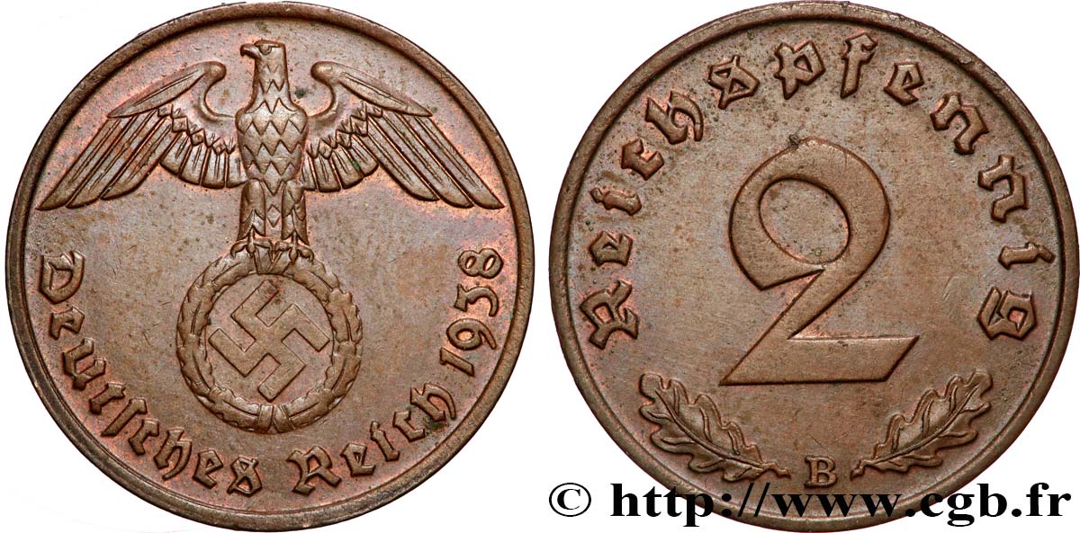 ALLEMAGNE 2 Reichspfennig 1938 Vienne TTB+ 