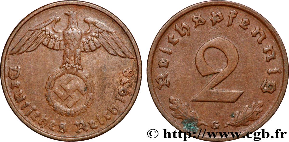 ALLEMAGNE 2 Reichspfennig 1938 Karlsruhe TTB 