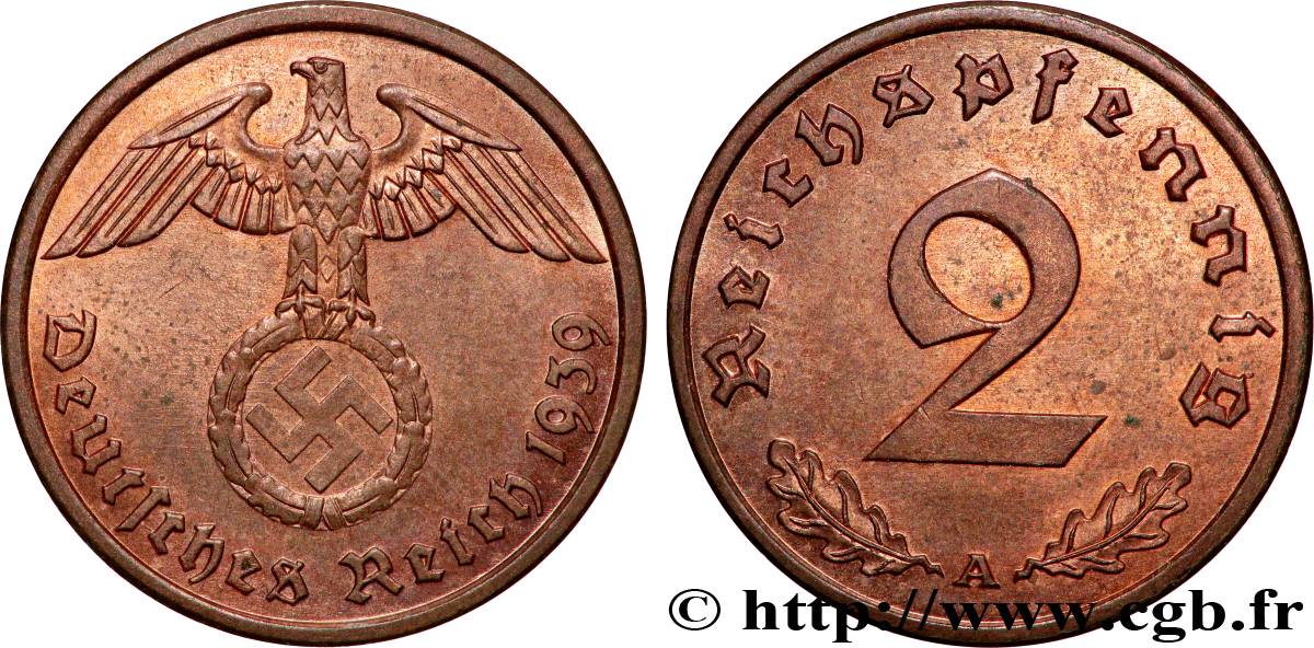 GERMANY 2 Reichspfennig 1939 Berlin AU 