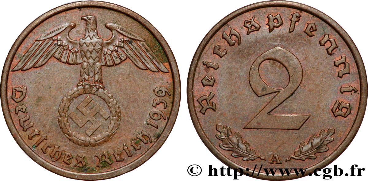 GERMANY 2 Reichspfennig 1939 Berlin AU 