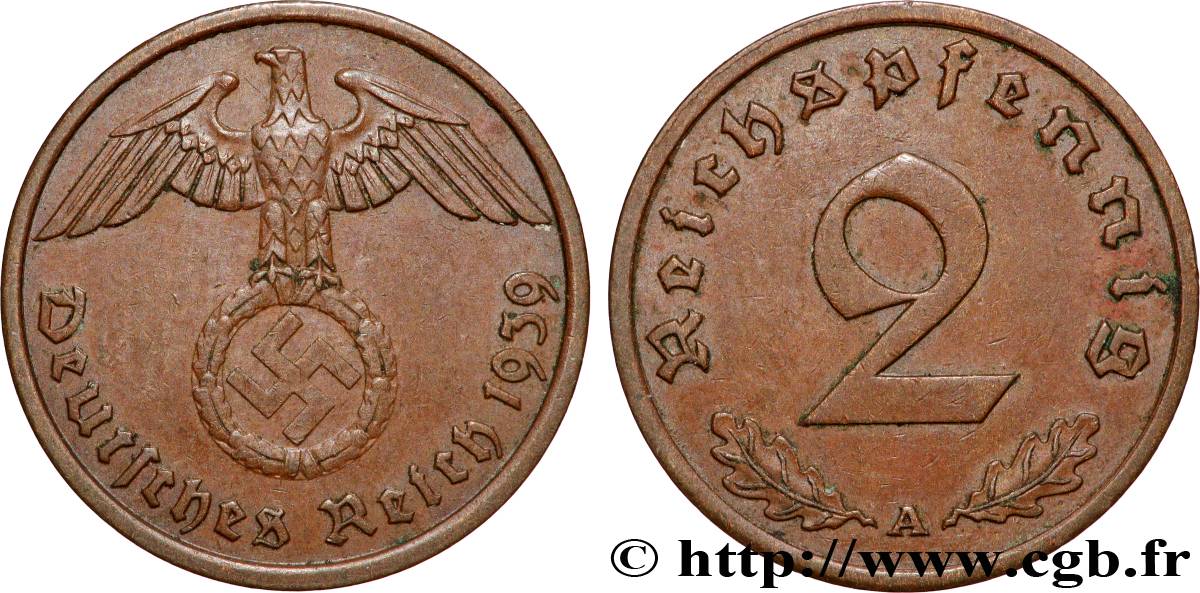 GERMANY 2 Reichspfennig 1939 Berlin AU 
