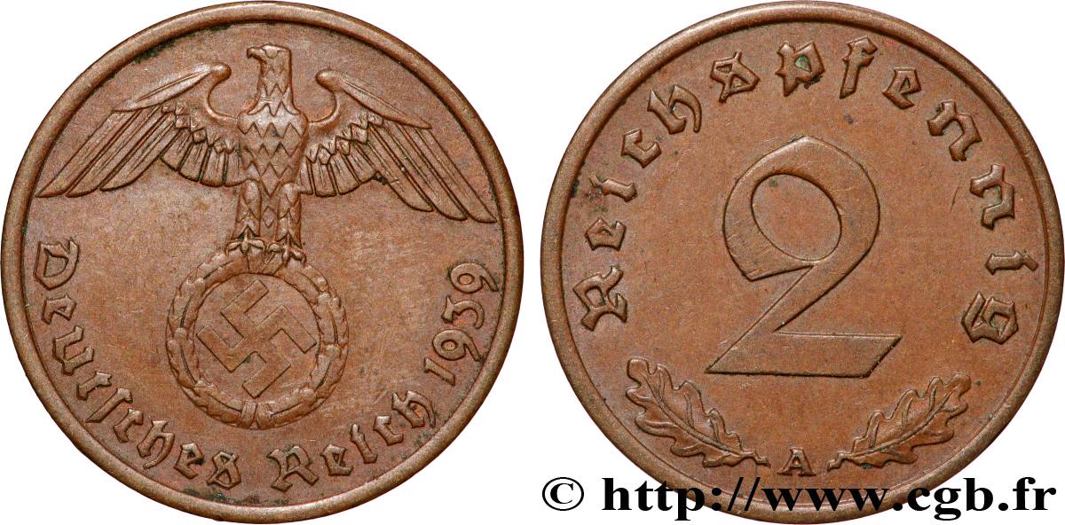 GERMANY 2 Reichspfennig 1939 Berlin AU 