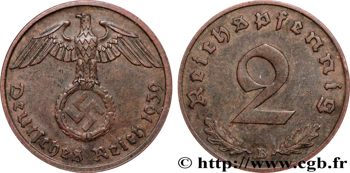 DEUTSCHLAND 2 Reichspfennig 1939 Vienne fVZ 