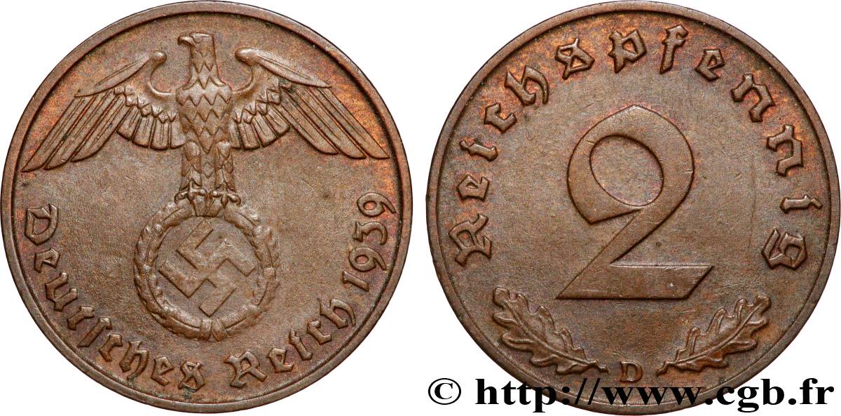 ALLEMAGNE 2 Reichspfennig 1939 Munich TTB+ 