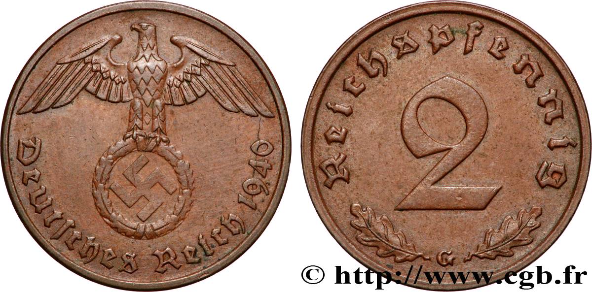 ALLEMAGNE 2 Reichspfennig 1940 Karlsruhe TTB+ 