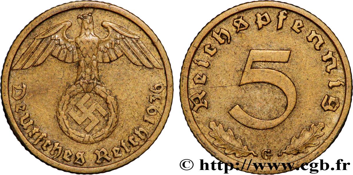 ALLEMAGNE 5 Reichspfennig 1936 Karlsruhe TTB 
