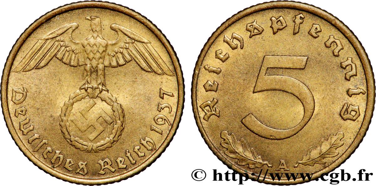 GERMANY 5 Reichspfennig 1937 Berlin AU 