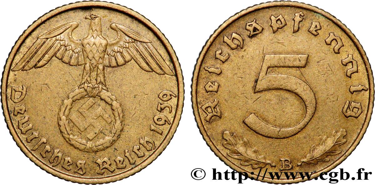 GERMANY 5 Reichspfennig aigle surmontant une swastika 1939 Vienne - B XF 