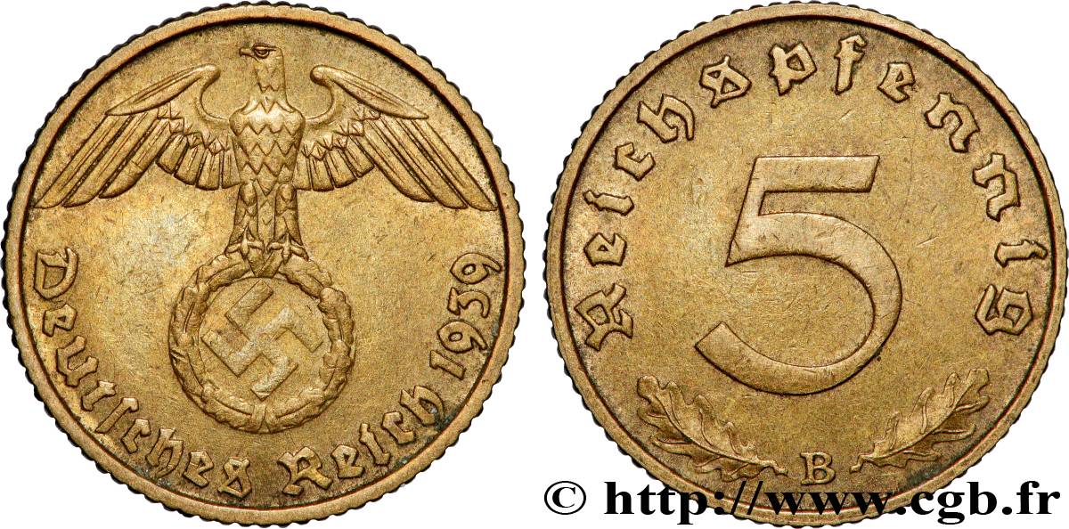 ALLEMAGNE 5 Reichspfennig aigle surmontant une swastika 1939 Vienne - B TTB 