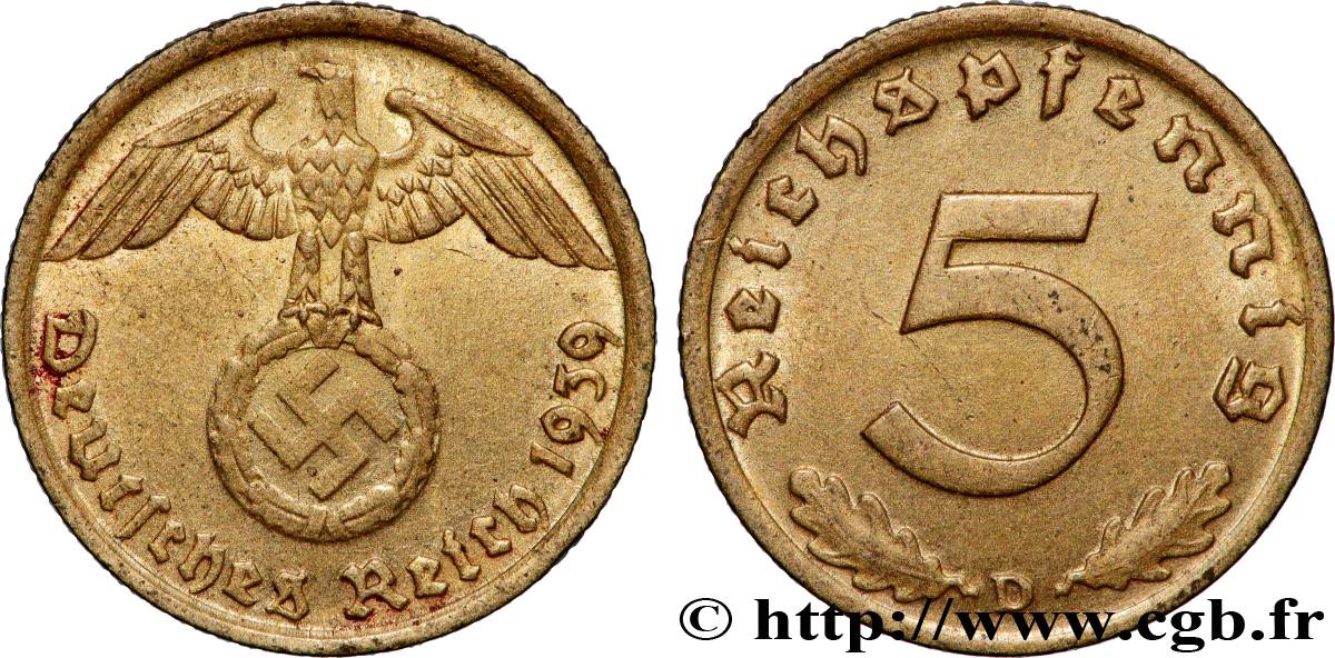 GERMANY 5 Reichspfennig 1939 Munich - D XF 