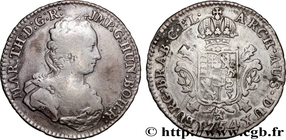 BELGIQUE - PAYS-BAS AUTRICHIENS 1/2 (Demi-) Ducaton Marie-Thérèse 1754 Anvers TB 