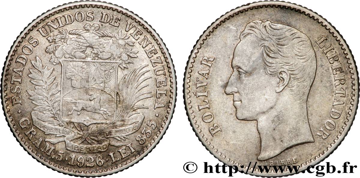 VENEZUELA 1 Bolivar Simon Bolivar 1926 Philadelphie TTB+ 