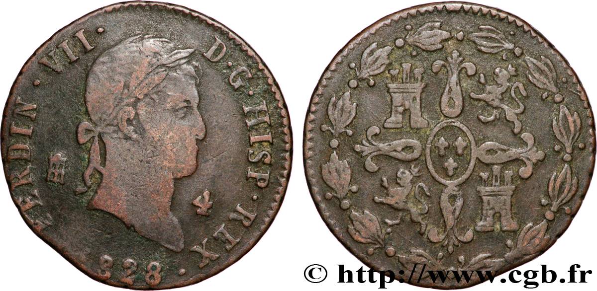 ESPAGNE 4 Maravedis Ferdinand VII 1828 Ségovie TB+ 