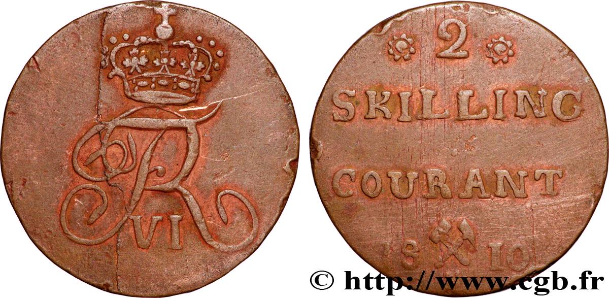 NORWAY 2 Skilling Frédéric VI 1810 Kongsberg AU 