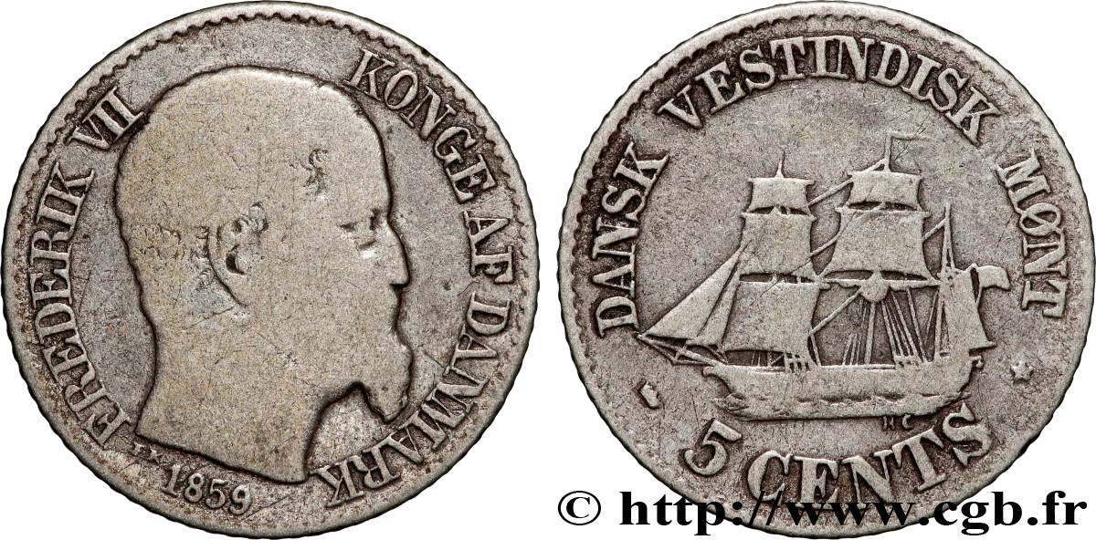 ANTILLES DANOISES (ÎLES VIERGES) 5 Cents Frédéric VII 1859  B+ 