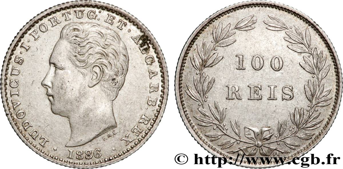 PORTUGAL 100 Réis Louis Ier 1886  TTB+ 