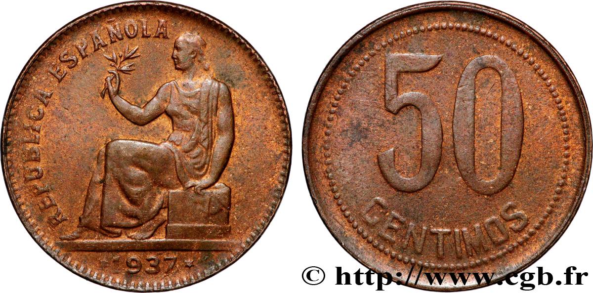 ESPAGNE 50 Centimos monnayage républicain 1937 Madrid TB+ 