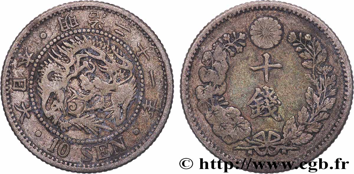 JAPAN 10 Sen dragon an 18 Meiji 1888  XF 