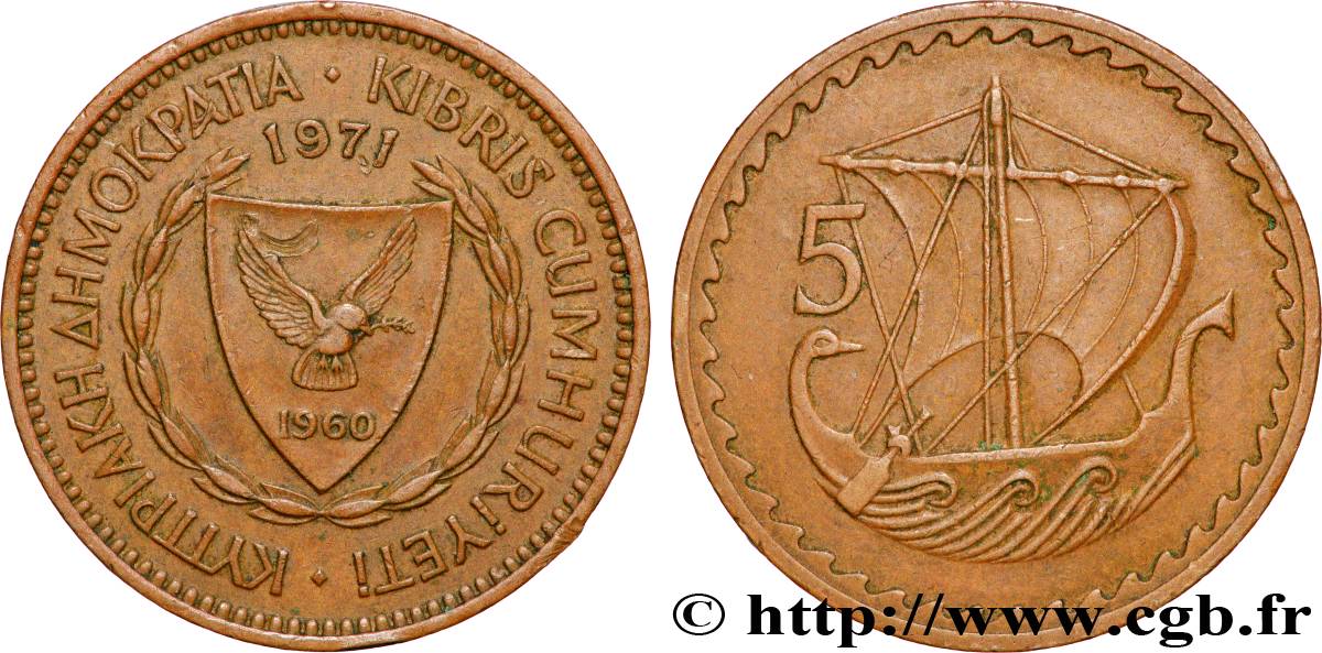 CHYPRE 5 Mils 1971 Royal Mint TTB+ 