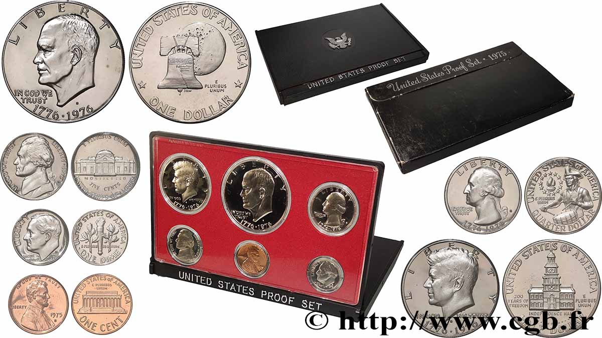 ÉTATS-UNIS D&nbsp;AMÉRIQUE Série Proof 6 monnaies 1975 S- San Francisco FDC 