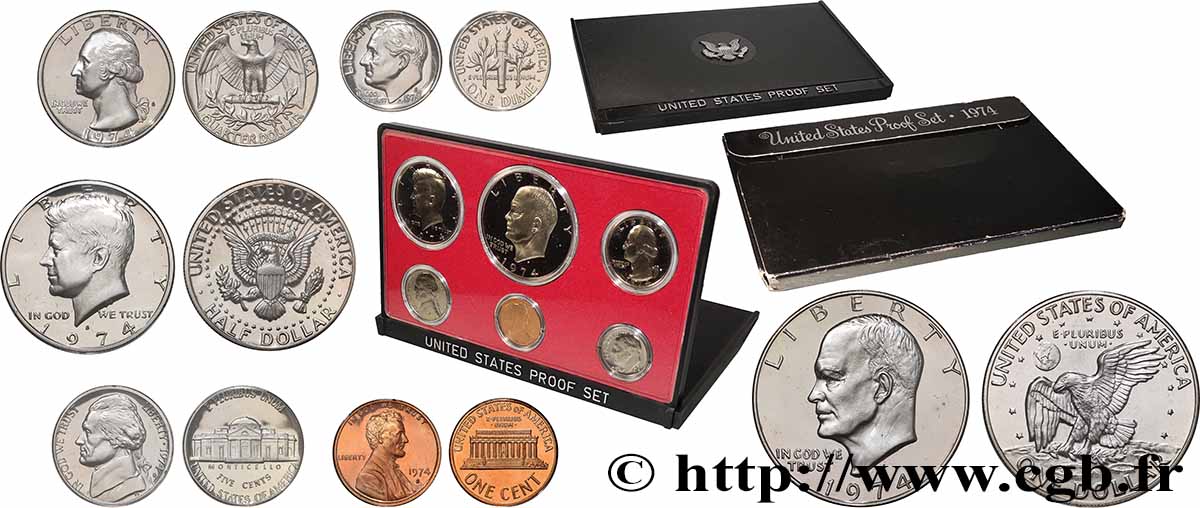 STATI UNITI D&nbsp;AMERICA Série Proof 6 monnaies 1974 S- San Francisco FDC 