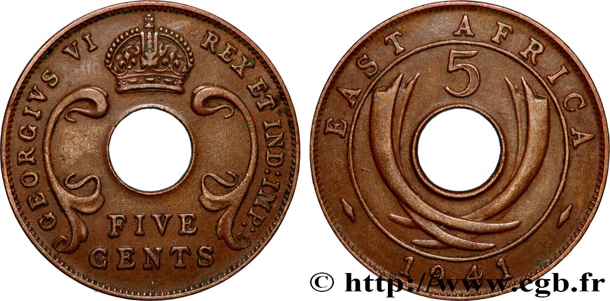BRITISCH-OSTAFRIKA 5 Cents frappe au nom de Georges VI 1941 Bombay SS 